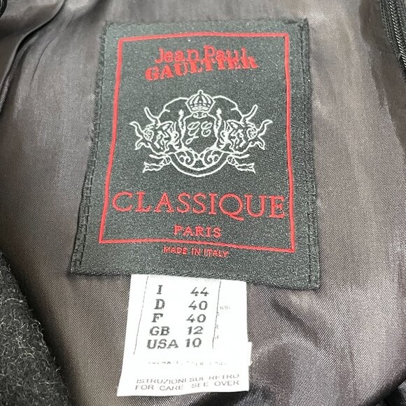 JEAN PAUL GAULTIER Vintage Wool Blend Pencil Skirt Size 10 Lined Dark Gray‎ Slit - Picture 7 of 9